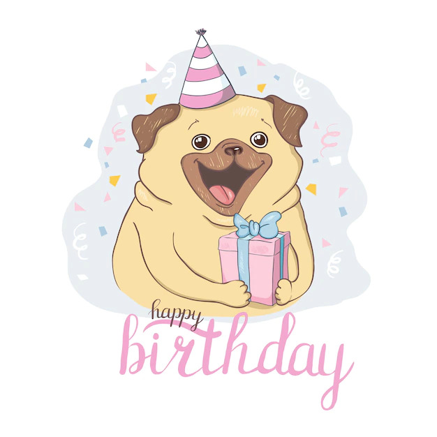 Birthday Cards Set With Cute Cartoon Dogs