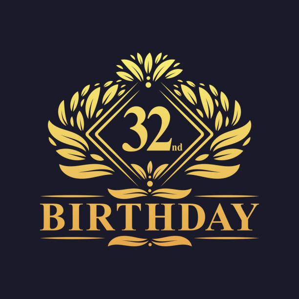 32 Years Birthday Logo, Luxury Golden 32nd Birthday Celebration.